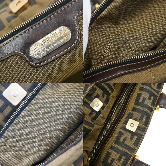 FENDI Logo Zucca Pattern Hand Bag Canvas Leather Brown GHW Italy - Picture 12 of 14